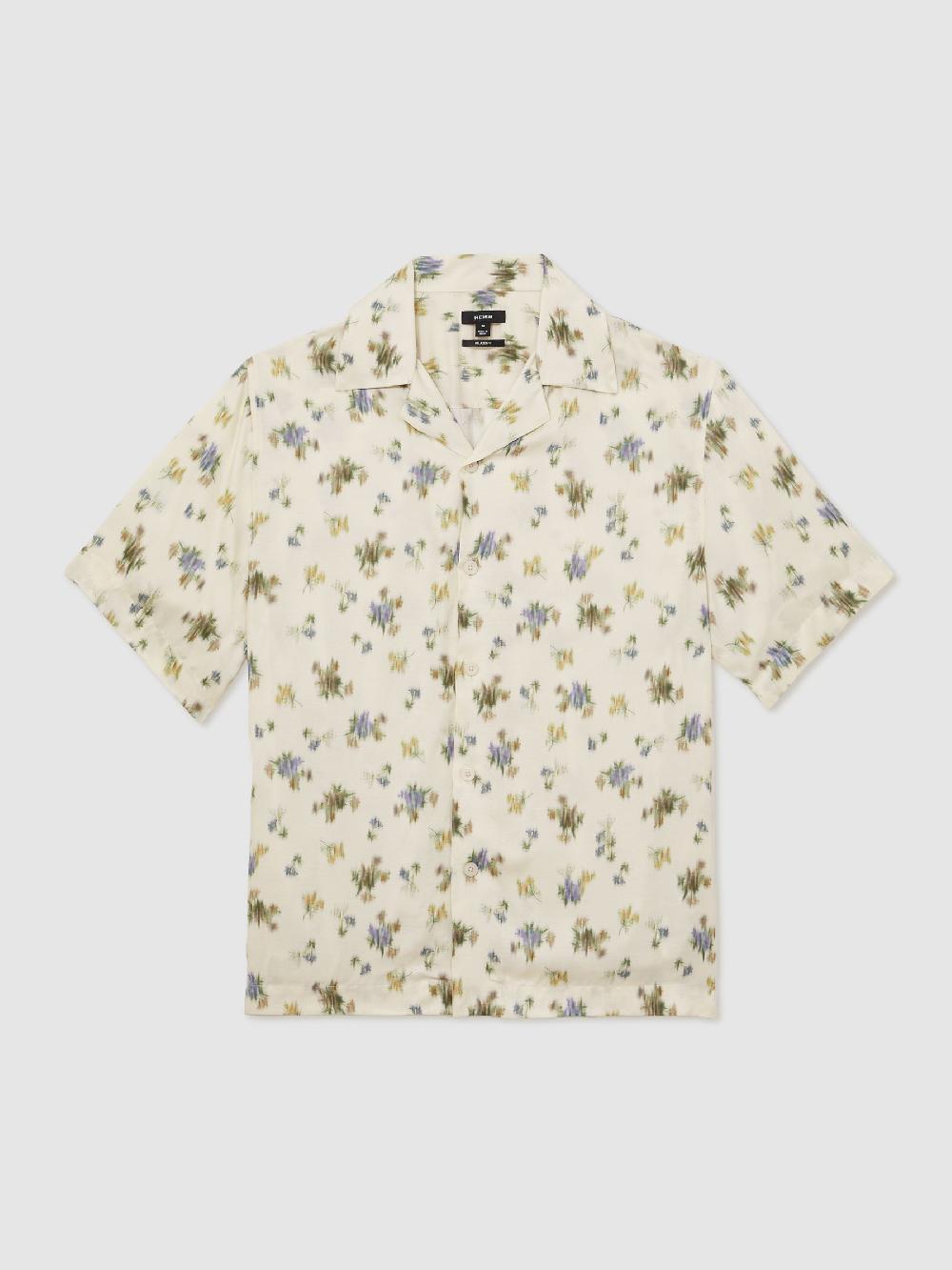 Reiss Abstract-Floral Print Cuban-Collar Shirt In Off White