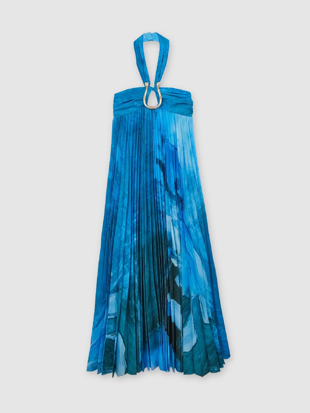 Reiss Acler Abstract-Print Pleated Maxi Dress In Blue