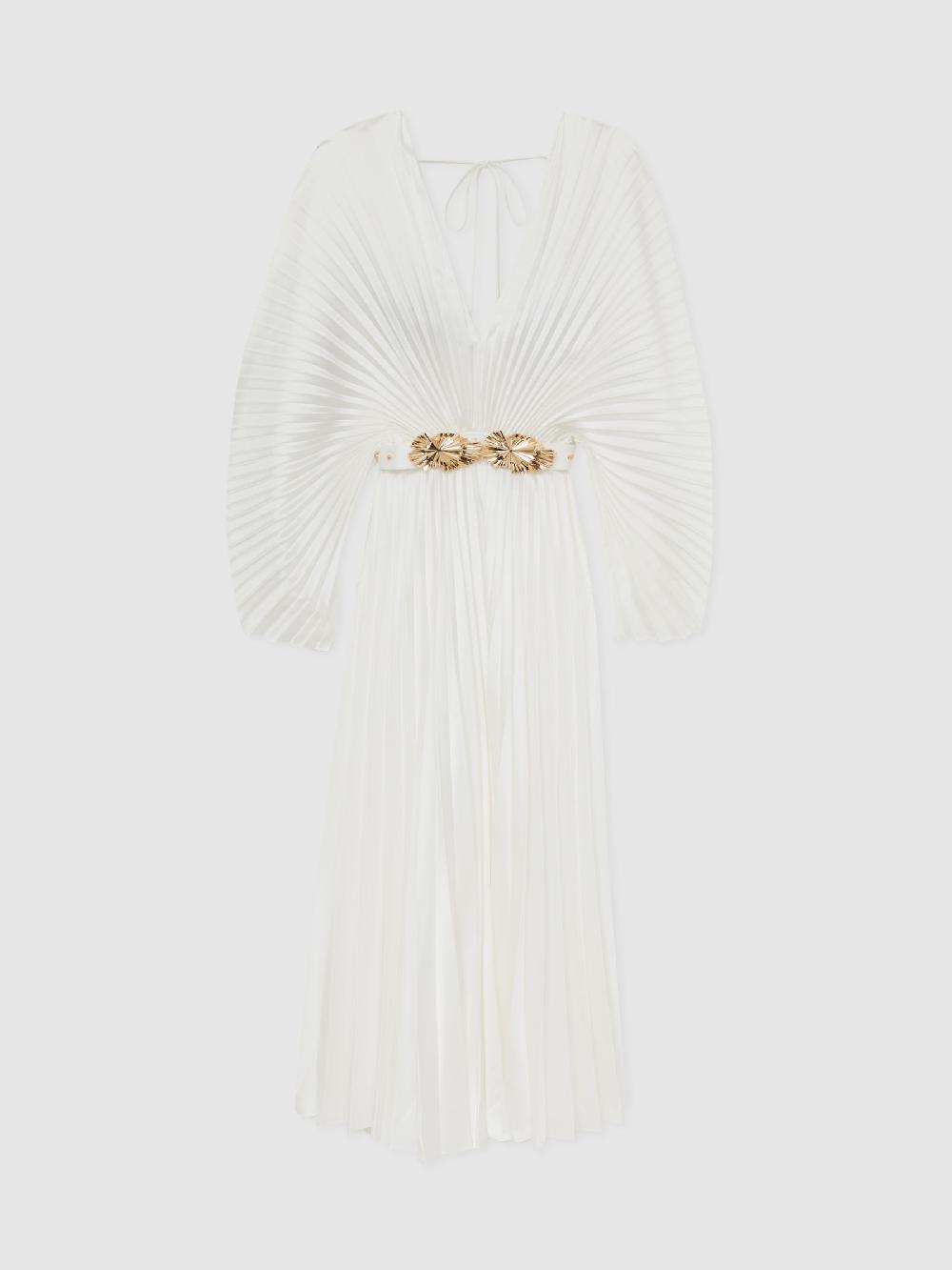 Reiss Acler Cream Wonastow Pleated Maxi Dress With Belt In Cream