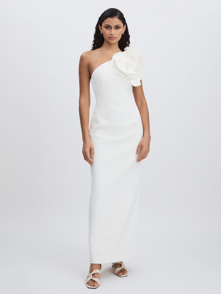 reiss Acler Cream Wynyard One Shoulder Maxi Dress in Cream