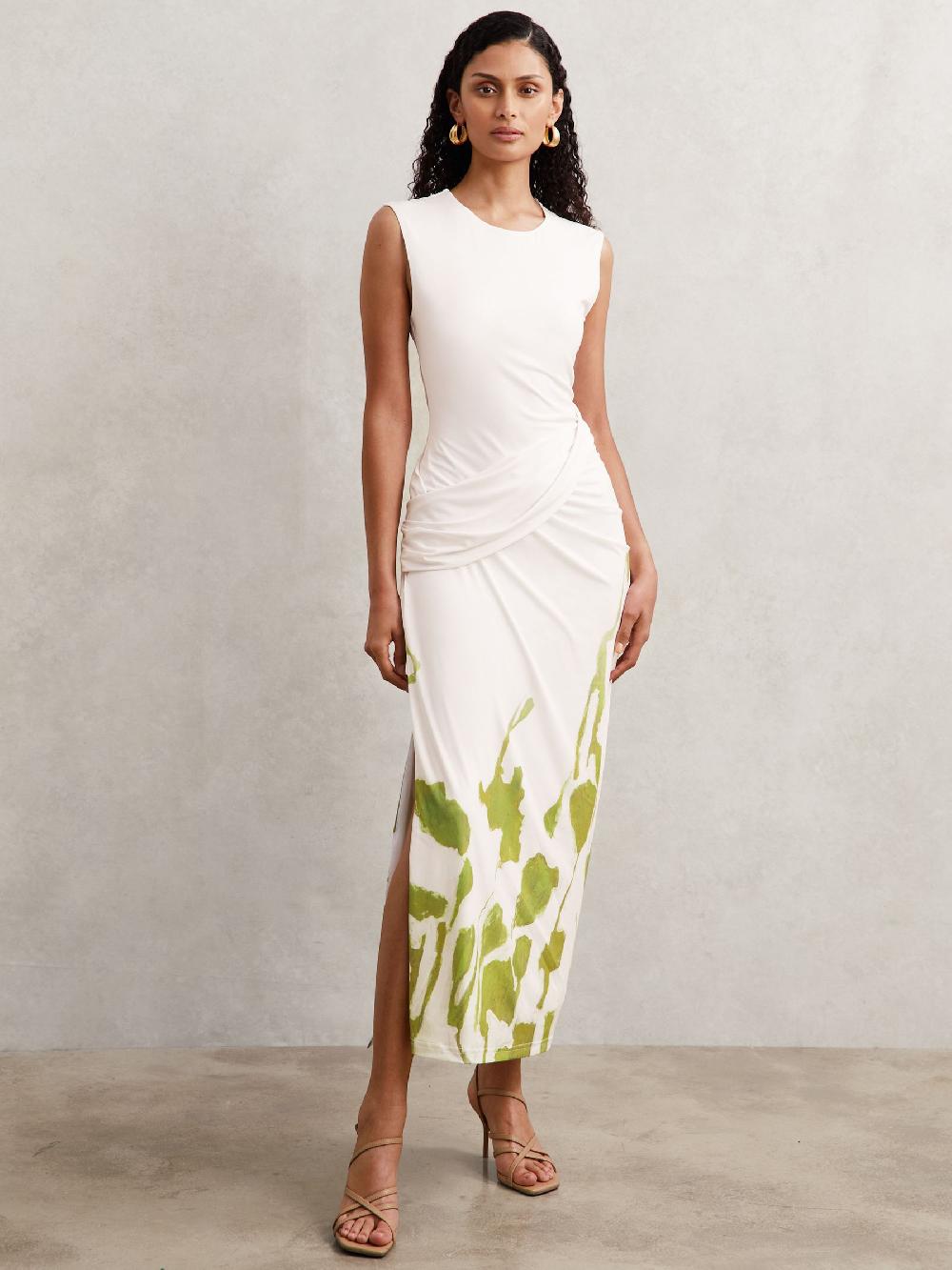 Reiss Acler Floral-Print Jersey Midi Dress In Ivory Print