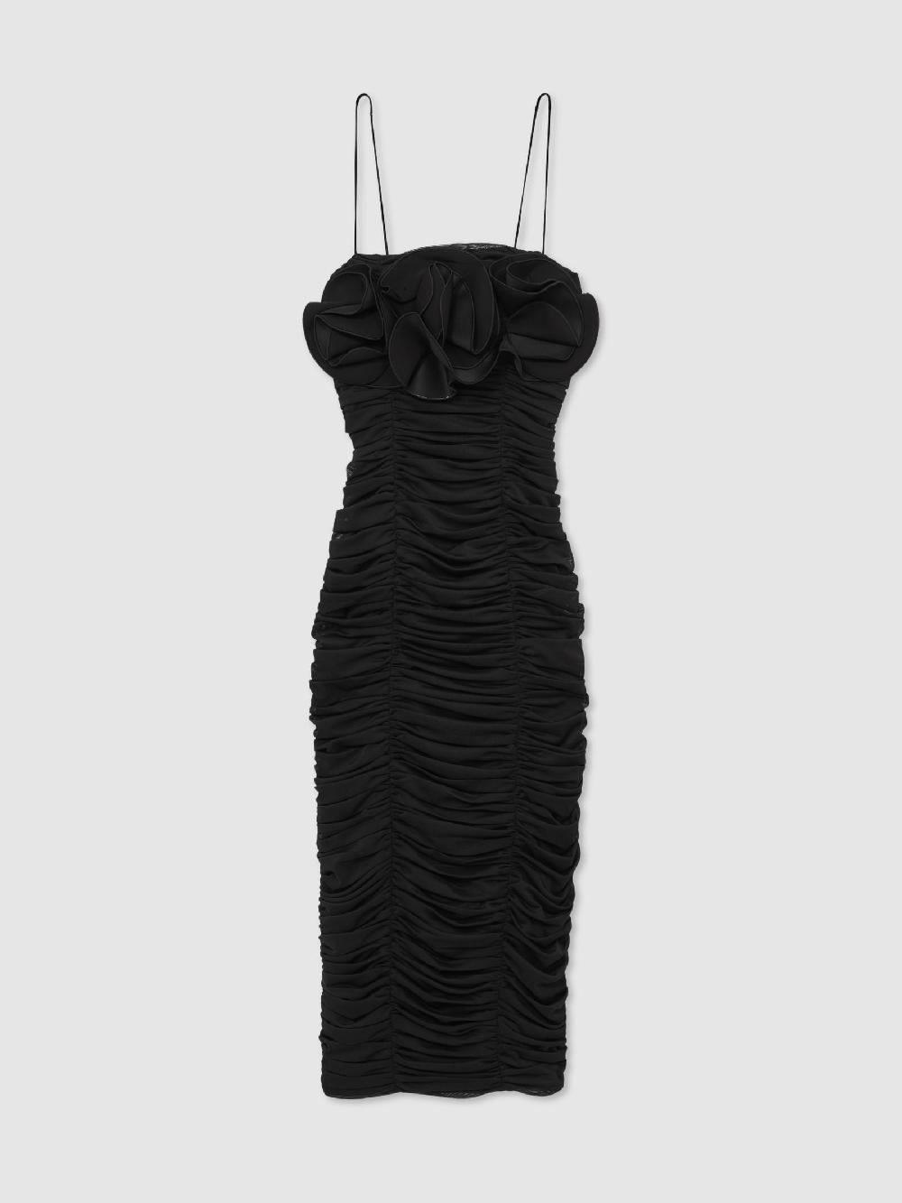 Reiss Acler Gathered Midi Black Dress With Rosettes In Black