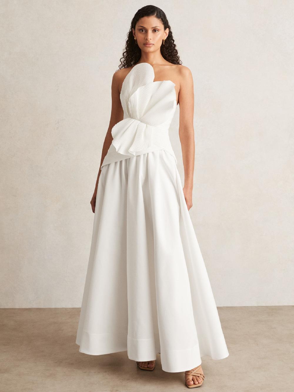Reiss Acler Ivory Plissé Fan Strapless Maxi Dress In Ivory