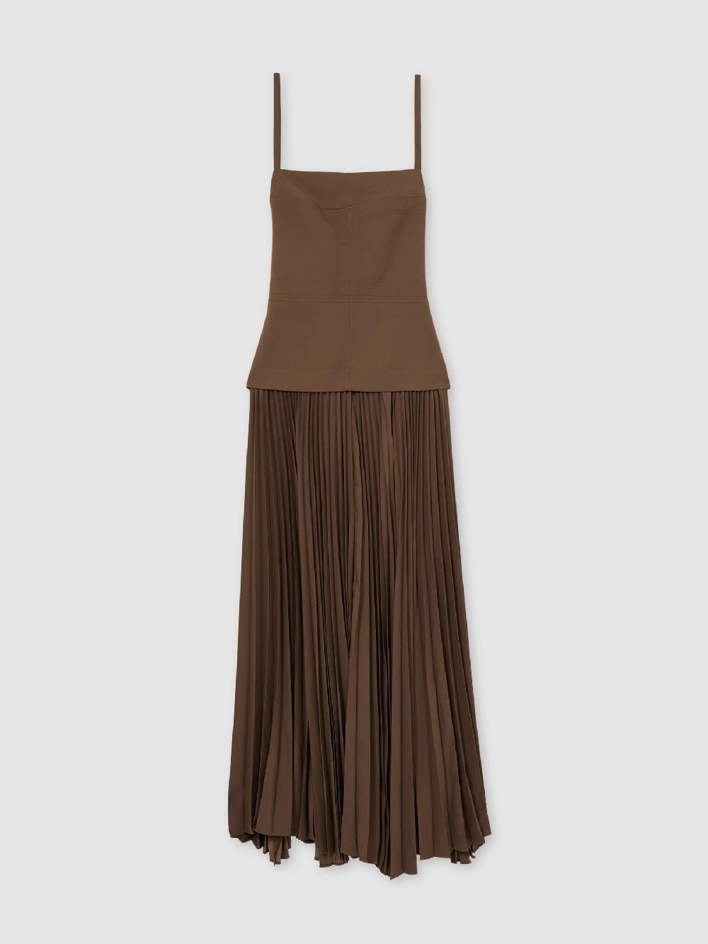 Reiss Acler Linen Blend Pleated Midi Brown Dress In Brown