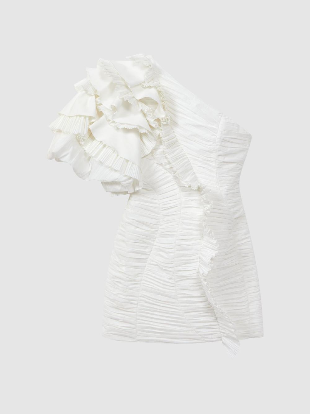 Reiss Acler One-Shoulder Ruffle Mini Dress In Ivory