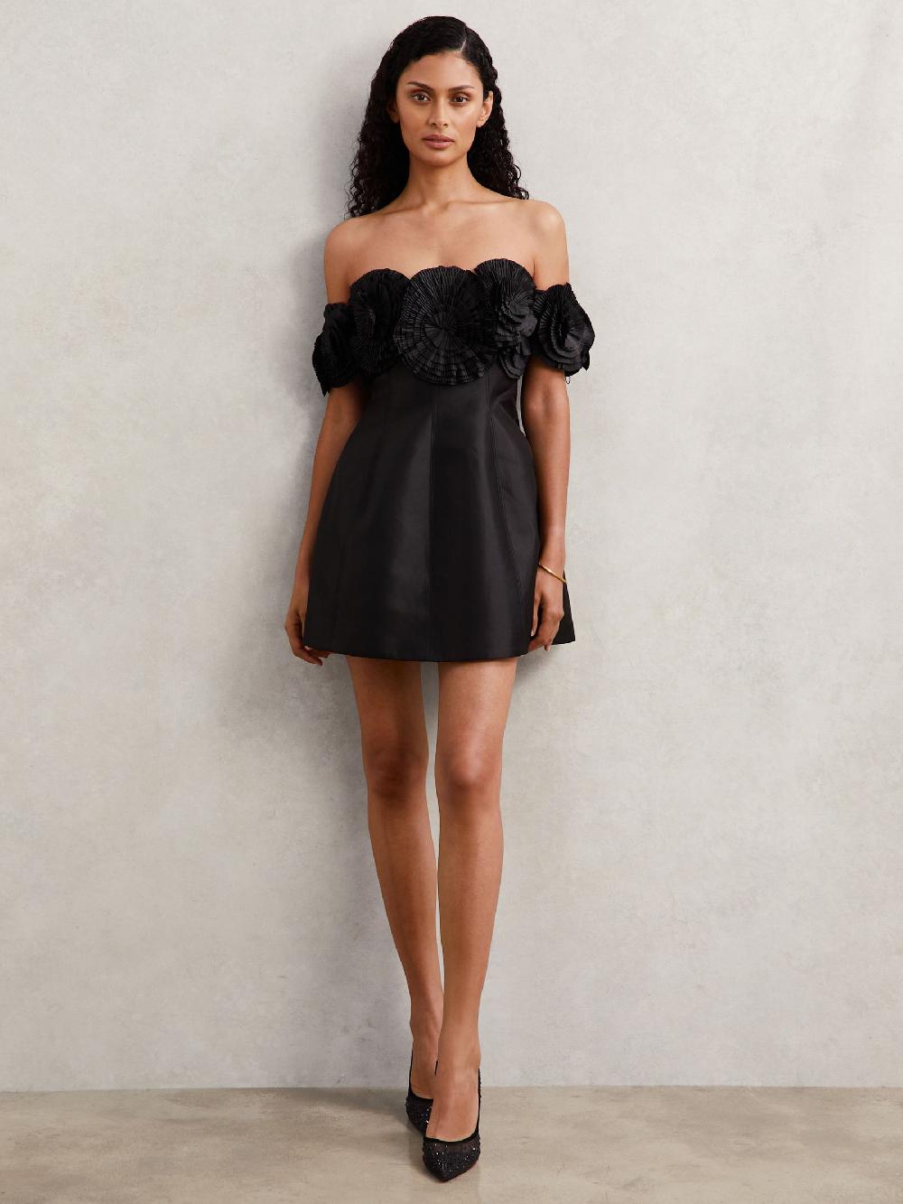Reiss Acler Rosette Off-Shoulder Mini Dress In Black