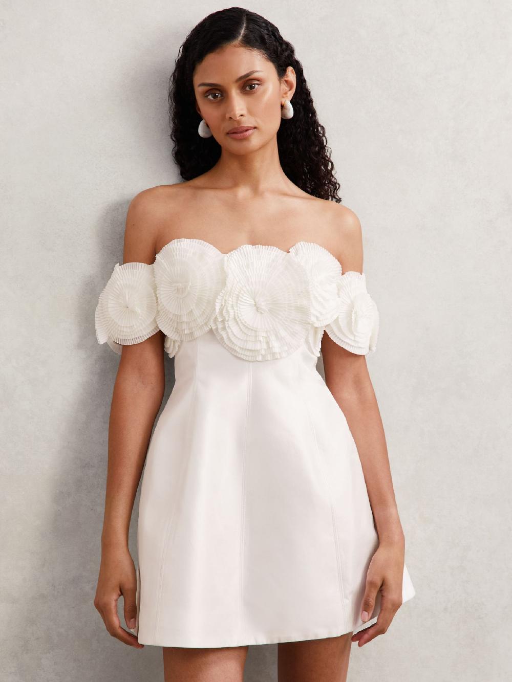 Reiss Acler Rosette Off-Shoulder Mini Dress In Ivory