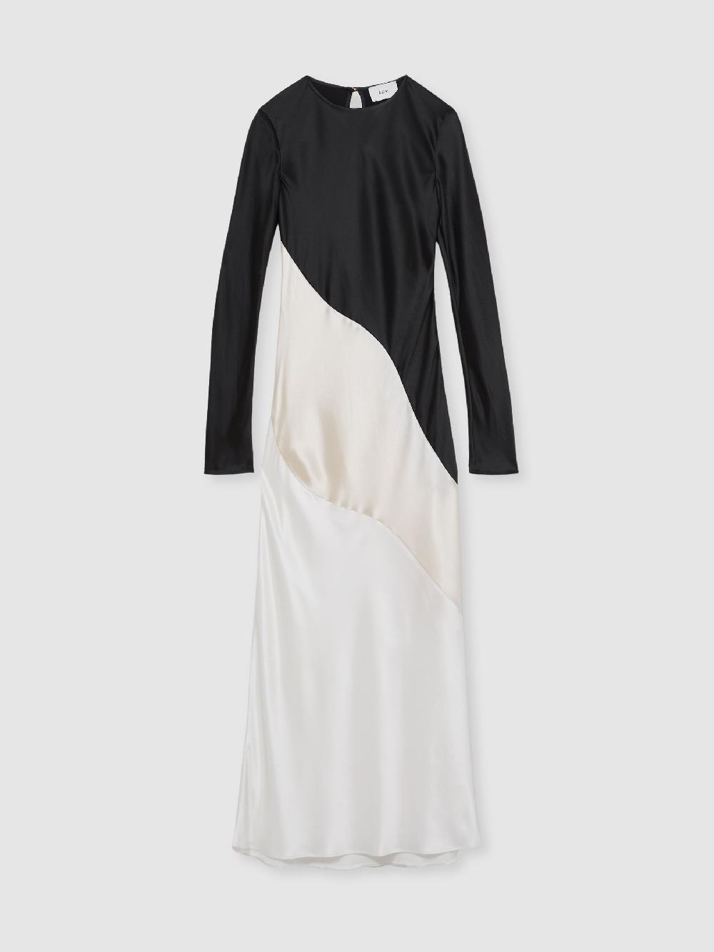 Reiss Acler Satin Colour Block Midi Dress In Ivory/Black