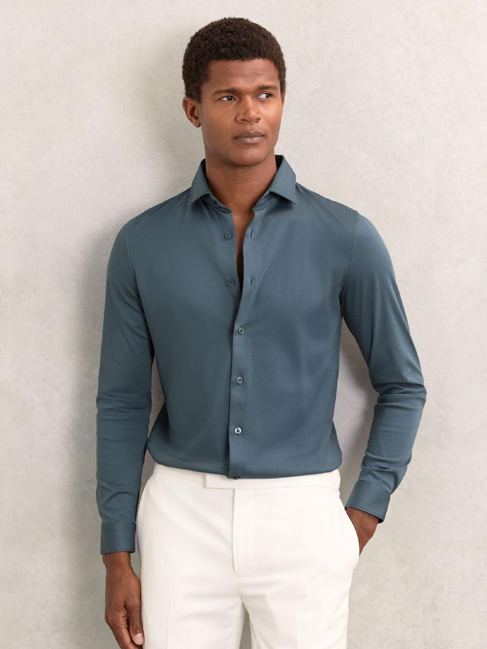 Reiss Air-Water Cotton Slim-Fit Shirt In Airforce Blue