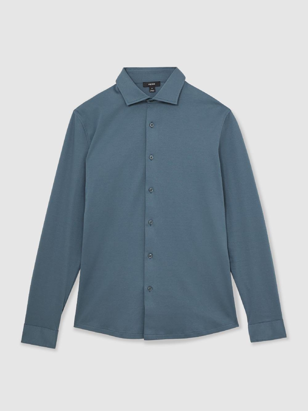 Reiss Air-Water Cotton Slim-Fit Shirt In Airforce Blue