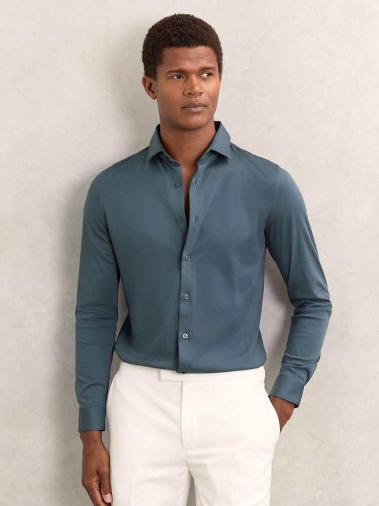 reiss Air-Water Cotton Slim-Fit Shirt in Airforce Blue
