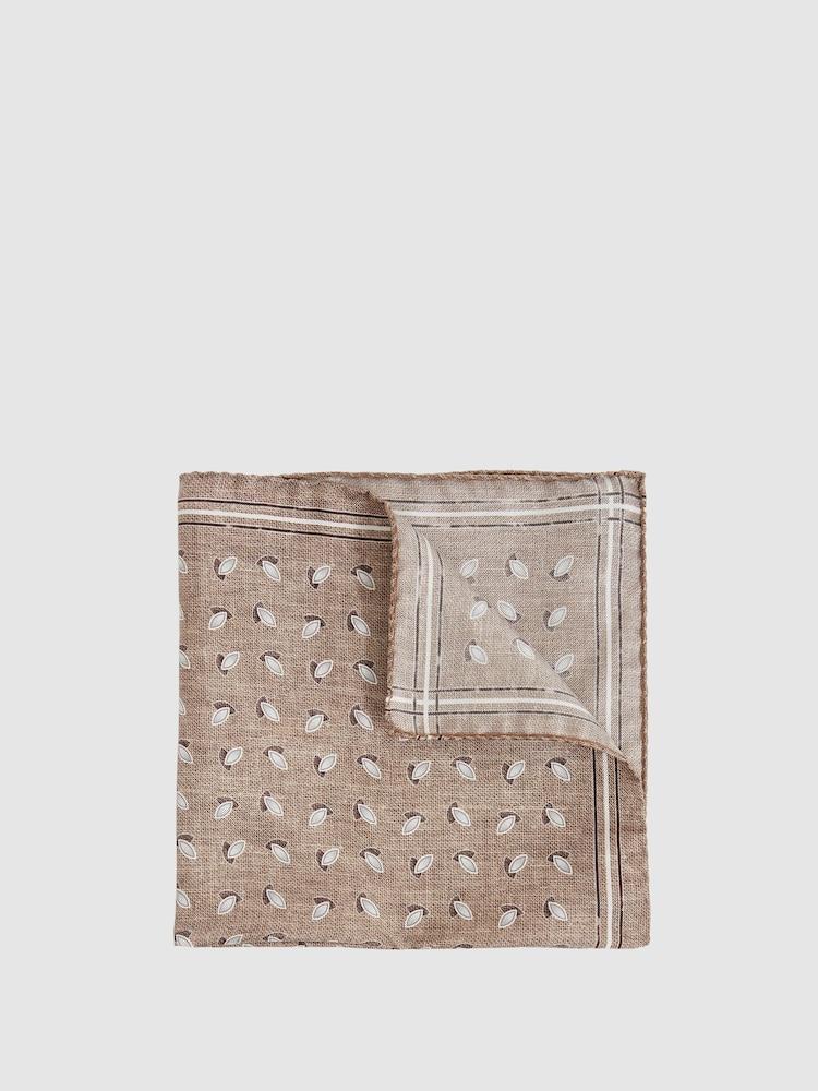 reiss Almond Print Silk Pocket Square in Soft Brown Melange