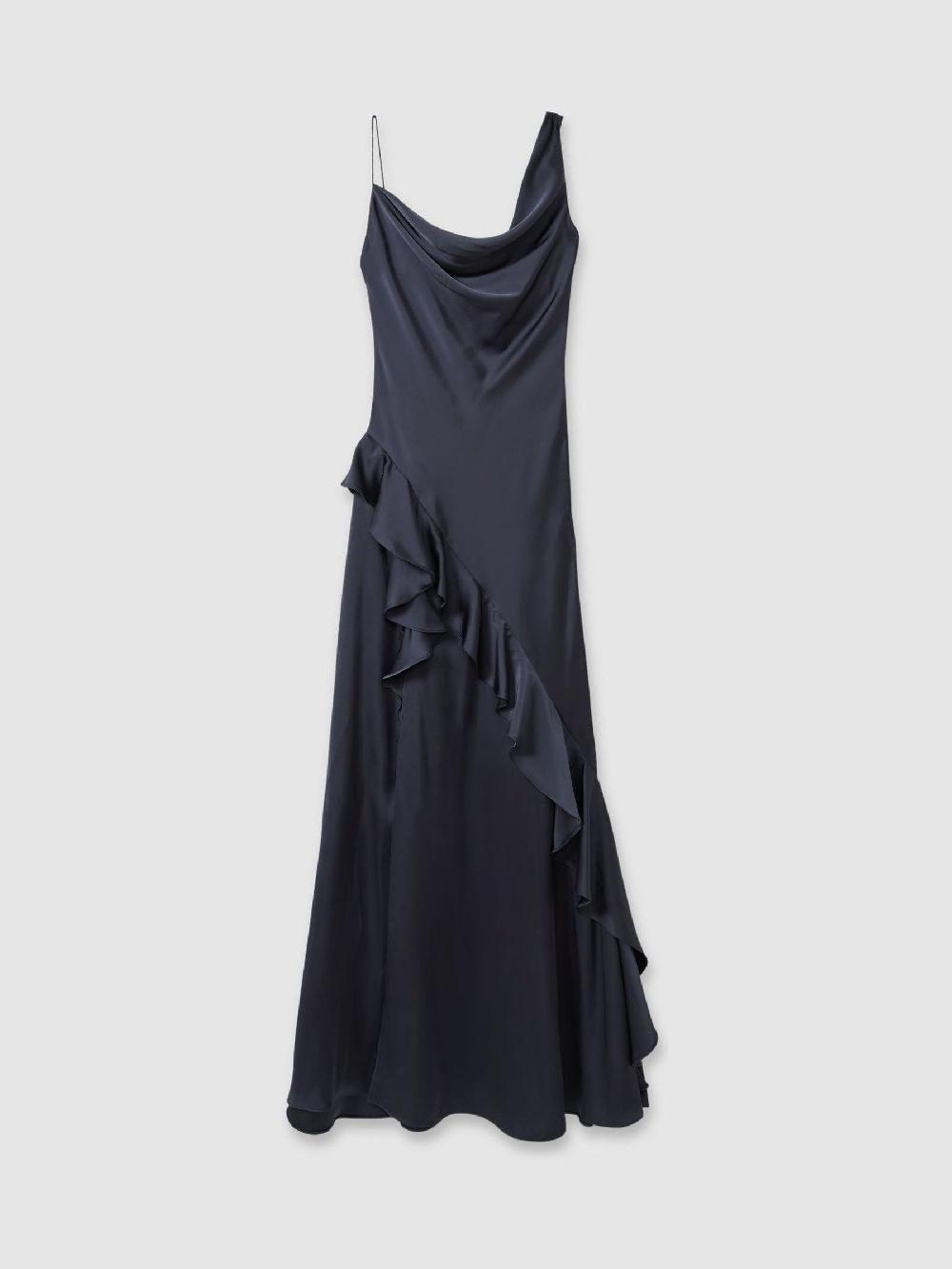 Reiss Amur Charmeuse Cowl Neck Maxi Dress In Dark Grey