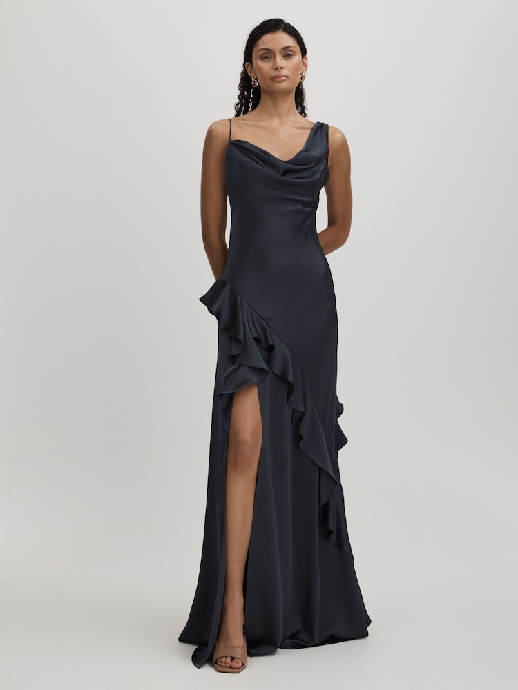 reiss Amur Charmeuse Cowl Neck Maxi Dress in Dark Grey