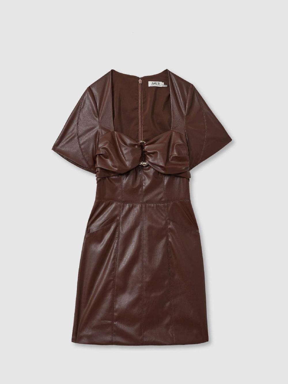 Reiss Amur Faux Leather Mini Dress In Chocolate Brown