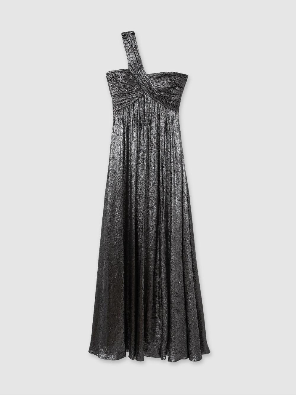 Reiss Amur Metallic One Shoulder Maxi Dress In Dark Grey