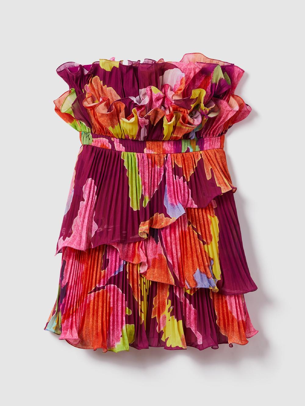 Reiss Amur Pleated Strapless Mini Dress In Sangria Flower