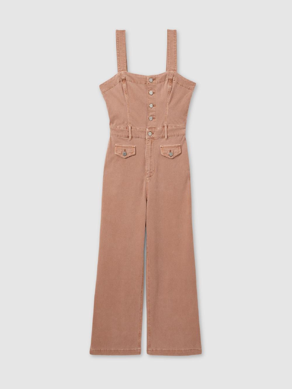 Reiss Anessa Rose Paige Rose Cropped Denim Wide Leg Jumpsuit