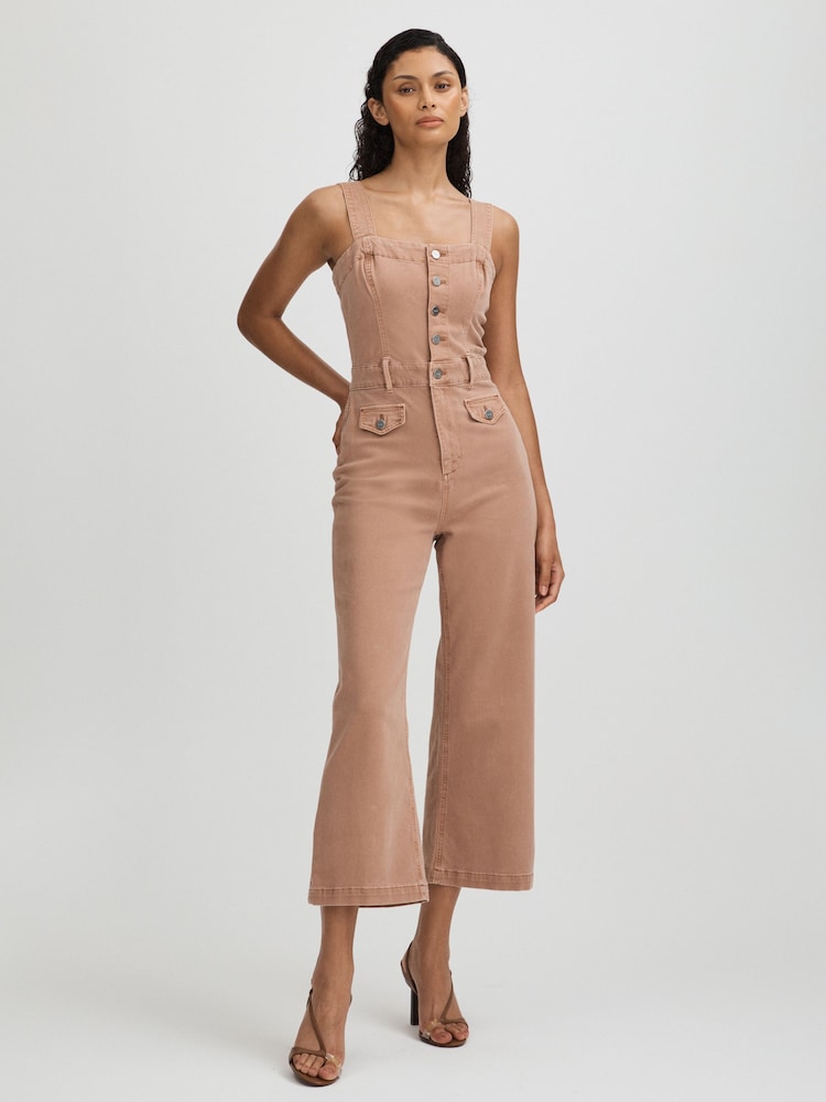reiss Anessa Rose Paige Rose Cropped Denim Wide Leg Jumpsuit