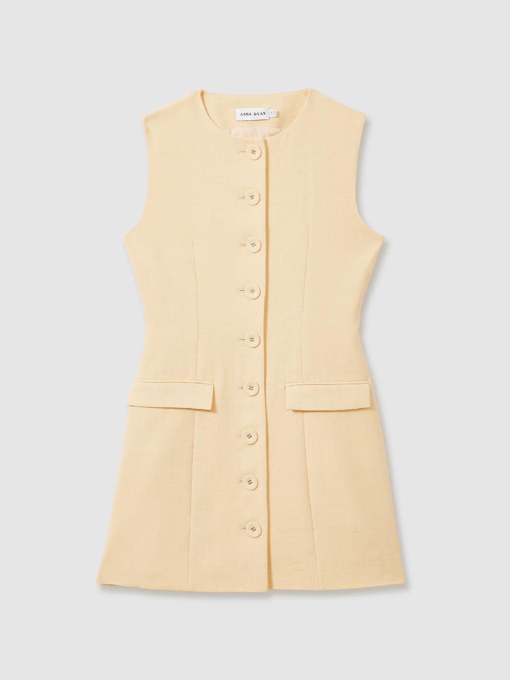 Reiss Anna Quan Button Through Mini Dress With Wool In Buttercup
