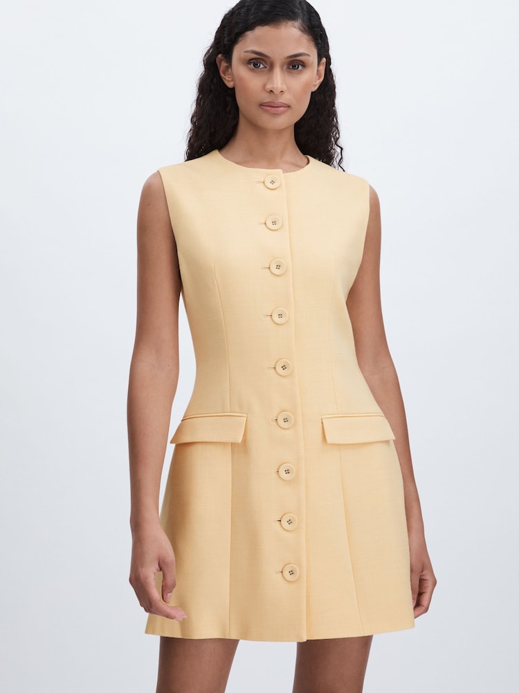 reiss Anna Quan Button Through Mini Dress With Wool in Buttercup