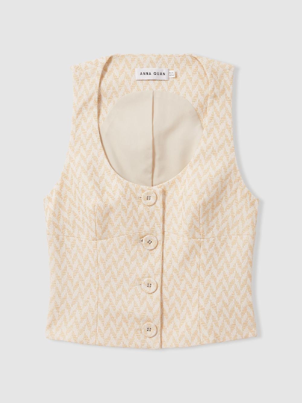Reiss Anna Quan Chevron-Weave Button-Through Top In Cream