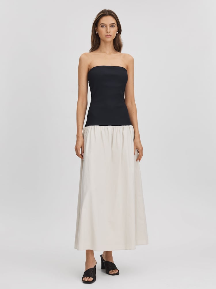 reiss Anna Quan Drop Waist Maxi Dress in Black/Grey