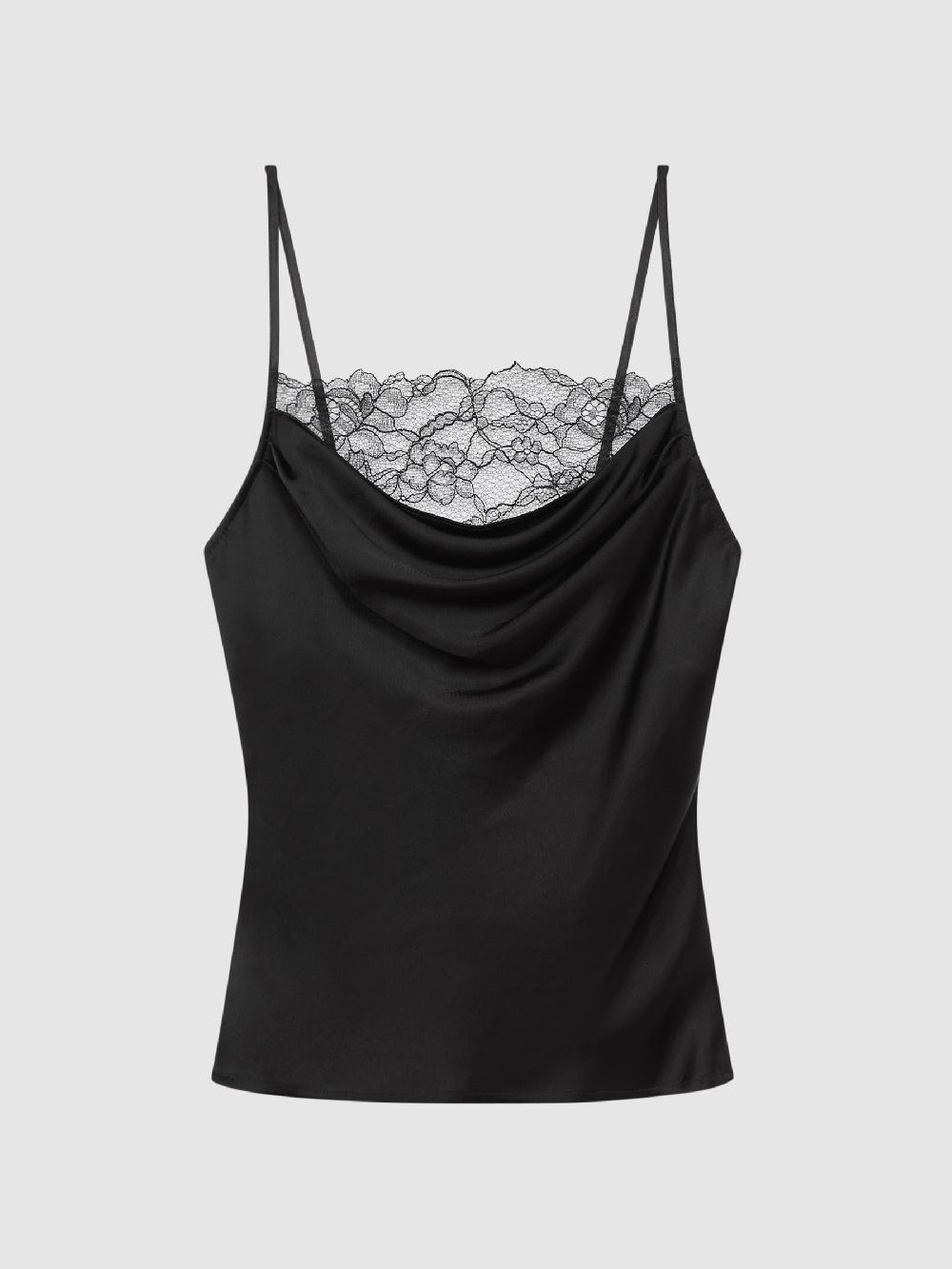 Reiss Anna Quan Satin Lace Cowl Neck Camisole In Black