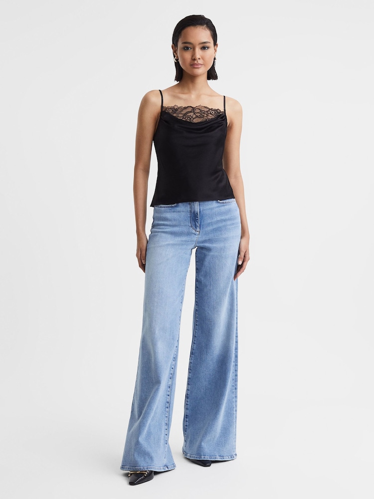 reiss Anna Quan Satin Lace Cowl Neck Camisole in Black