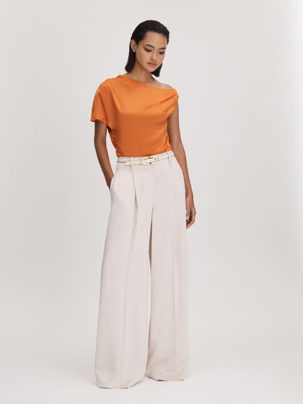 Reiss Anna Quan Satin Off-The-Shoulder Top In Kumquat