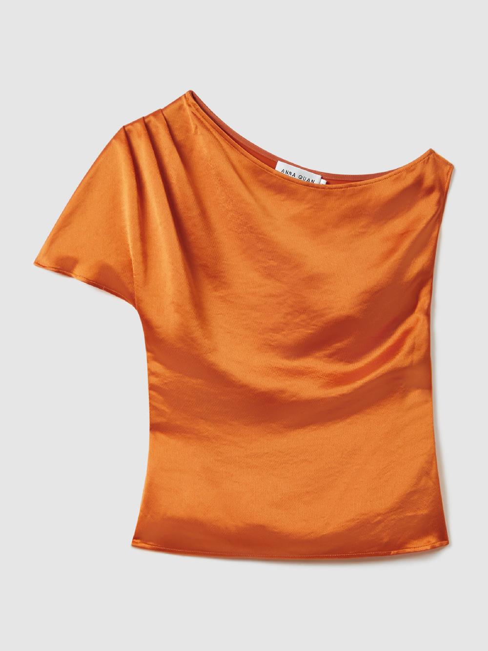 Reiss Anna Quan Satin Off-The-Shoulder Top In Kumquat