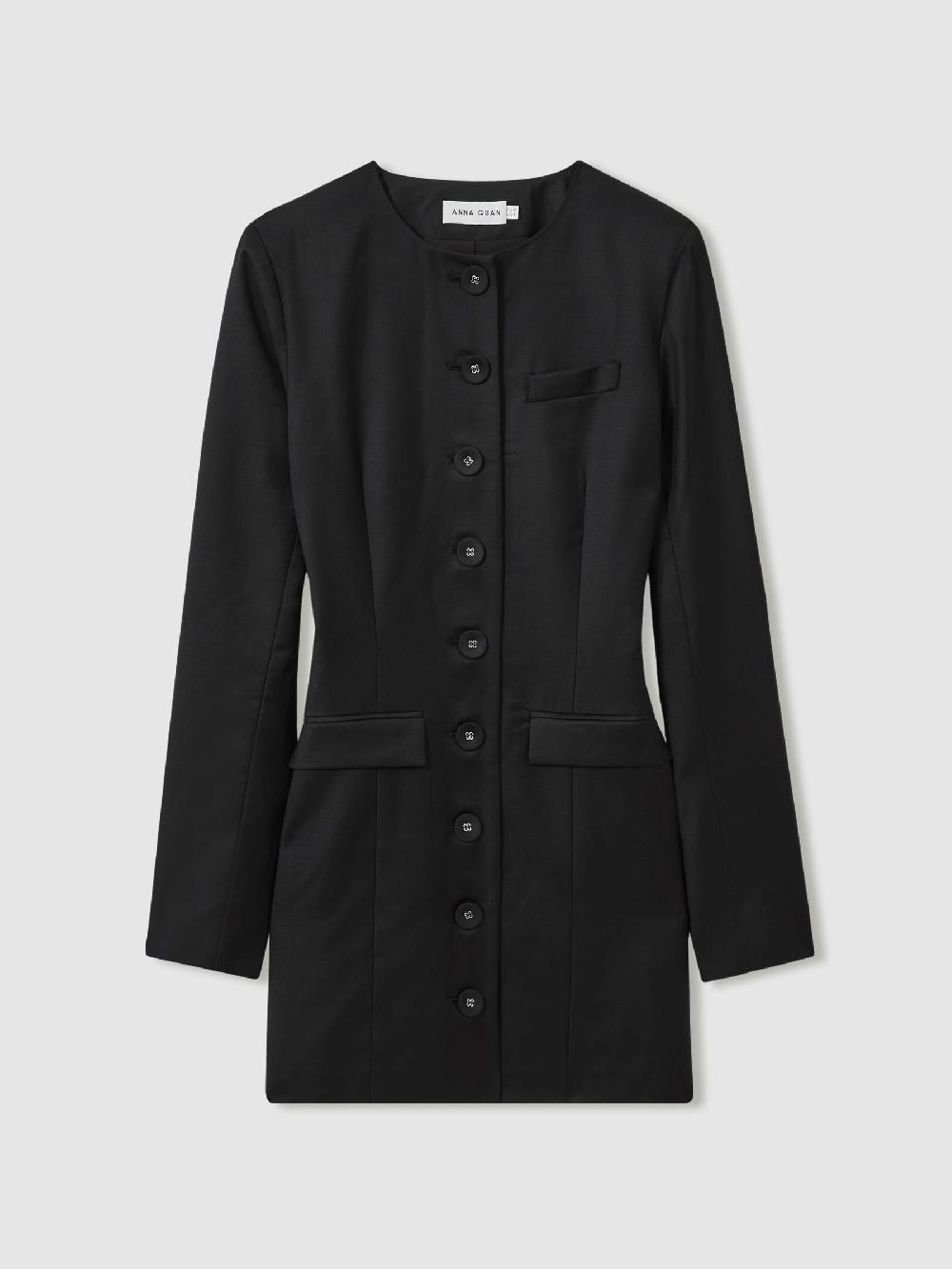 Reiss Anna Quan Tailored Button Through Mini Dress In Black