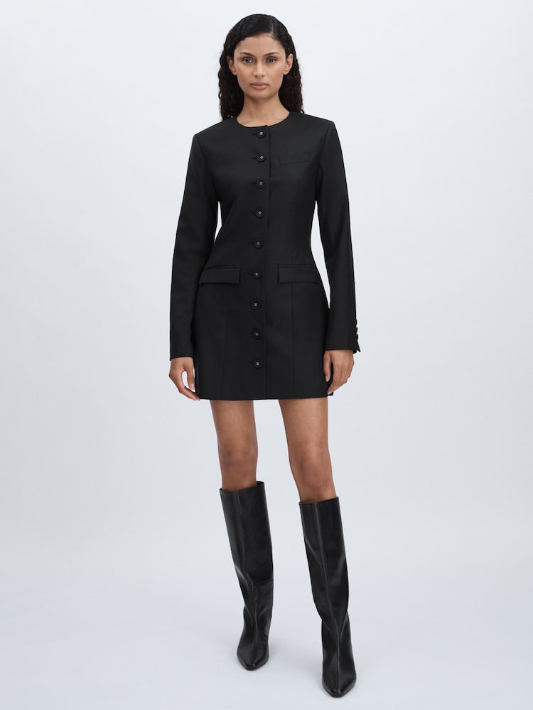 reiss Anna Quan Tailored Button Through Mini Dress in Black