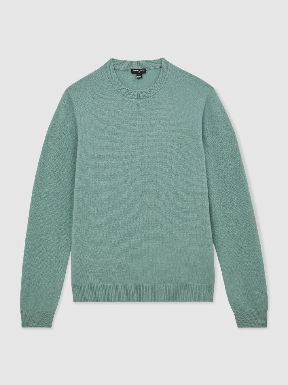 Reiss Atelier 100% Cashmere Crew-Neck Jumper In Teal Green