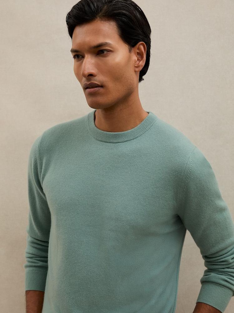reiss Atelier 100% Cashmere Crew-Neck Jumper in Teal Green