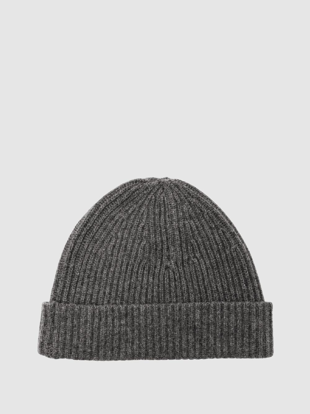 Reiss Atelier 100% Cashmere Rib-Knit Beanie In Mid Grey