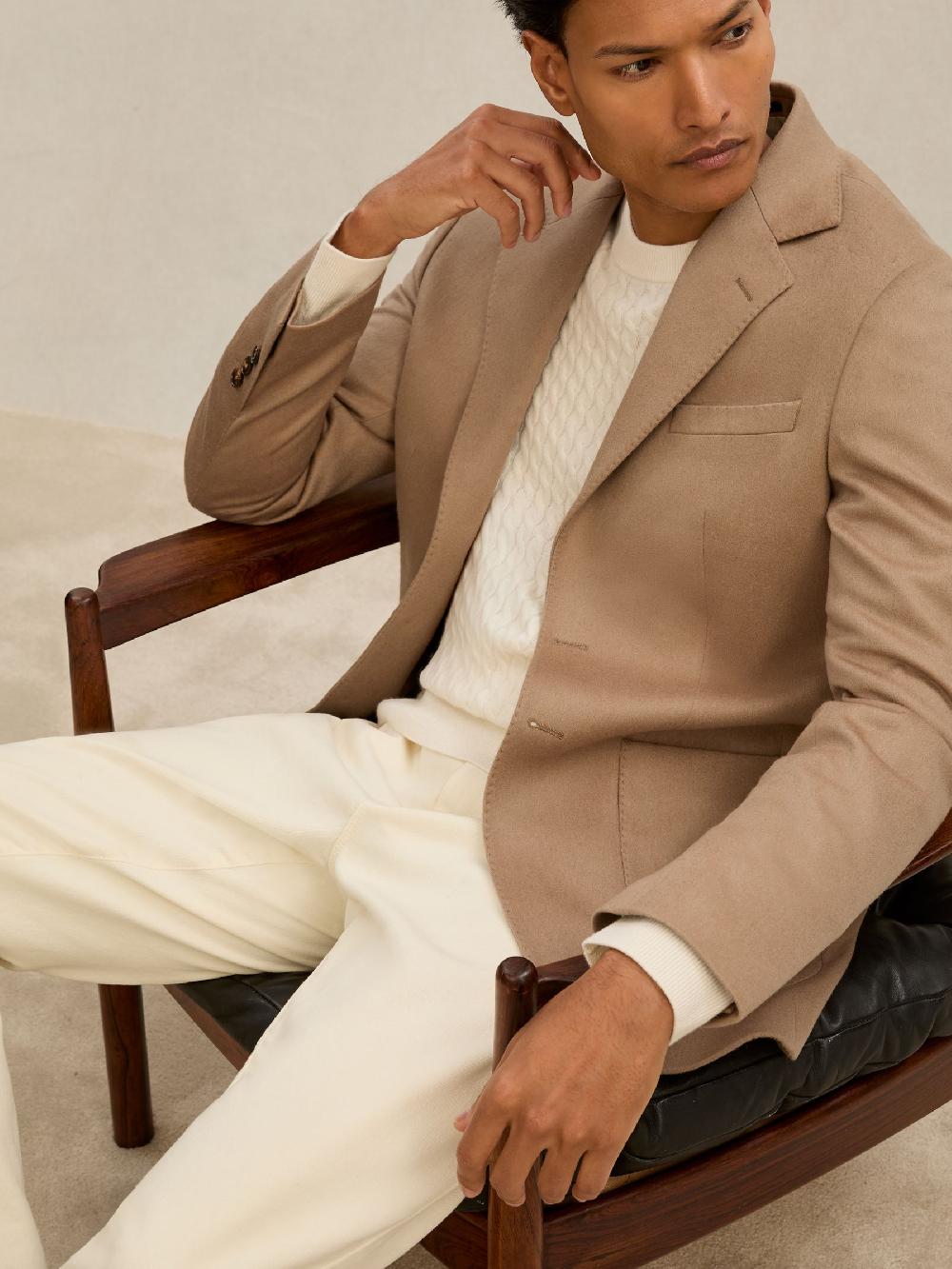 Reiss Atelier Cashmere Single-Breasted Blazer Tailored-Fit In Camel