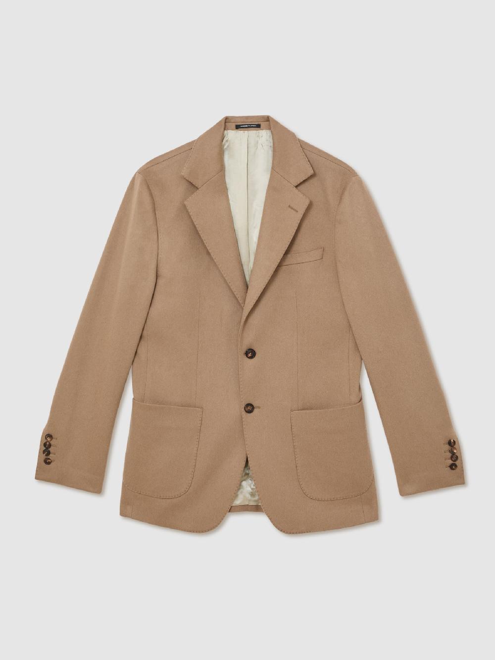 Reiss Atelier Cashmere Single-Breasted Blazer Tailored-Fit In Camel
