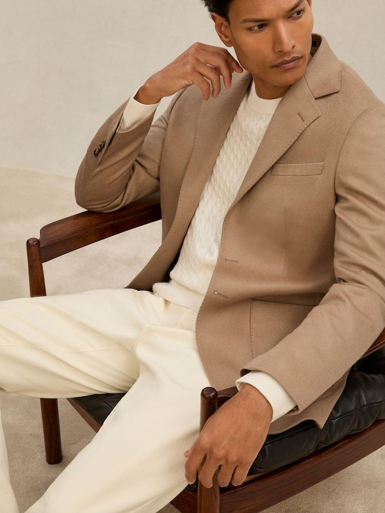 reiss Atelier Cashmere Single-Breasted Blazer Tailored-Fit in Camel