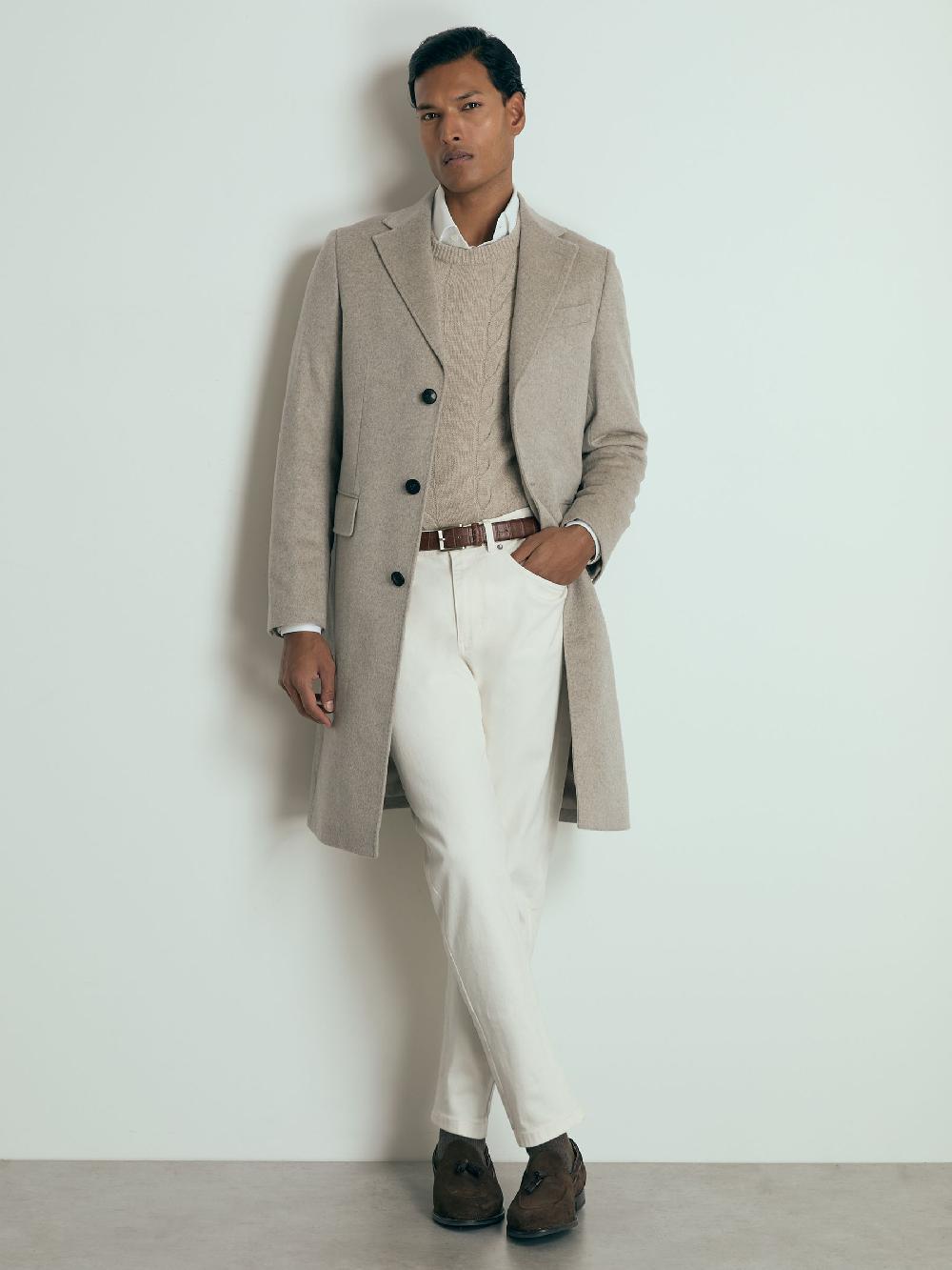 Reiss Atelier Cashmere Single-Breasted Overcoat In Oatmeal