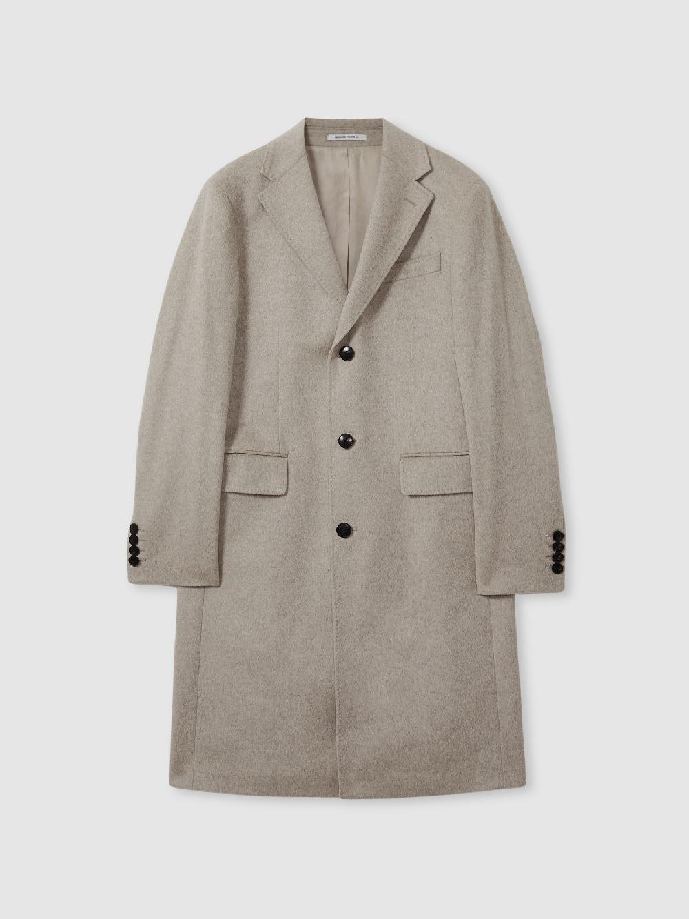 Reiss Atelier Cashmere Single-Breasted Overcoat In Oatmeal