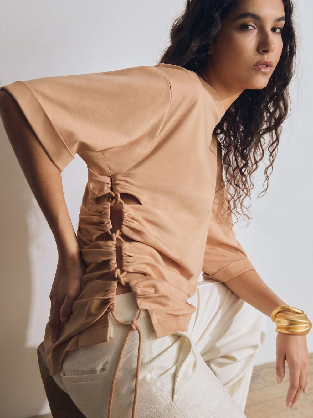 Reiss Atelier Cotton Cut-Out Rope-Cord Top In Neutral