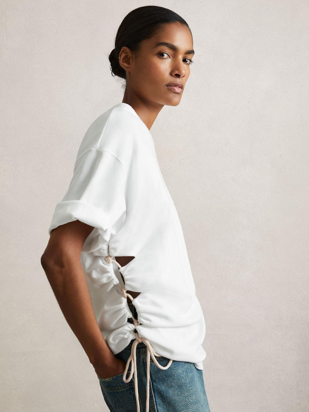 Reiss Atelier Cotton Cut-Out Rope-Cord Top In White