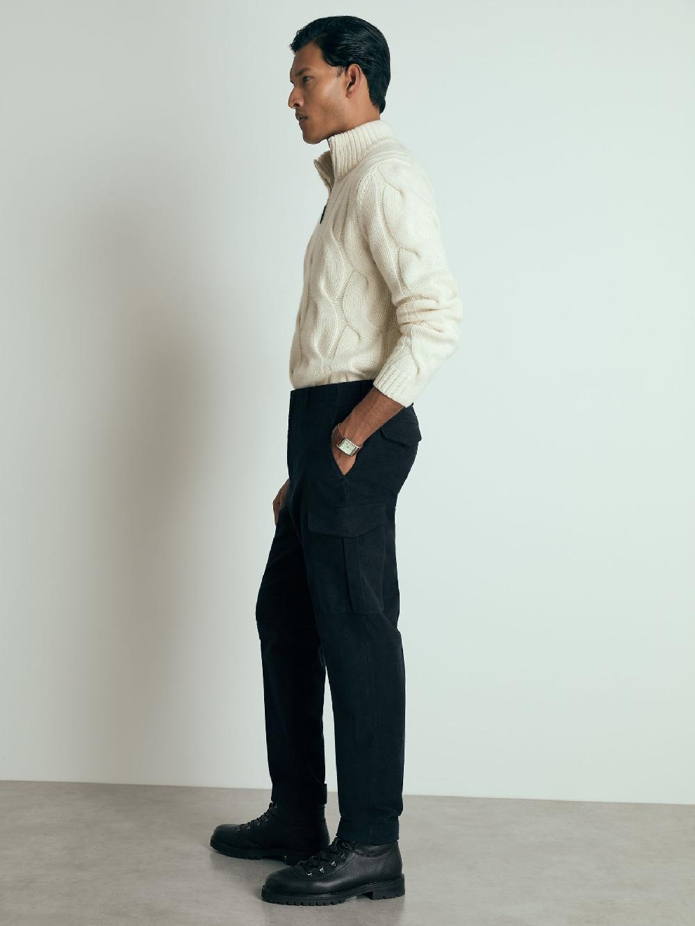 Reiss Atelier Cotton-Moleskin Cargo Trousers In Navy