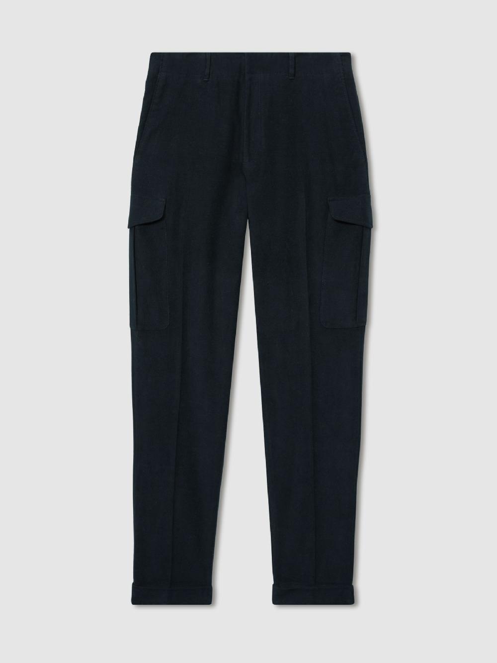 Reiss Atelier Cotton-Moleskin Cargo Trousers In Navy
