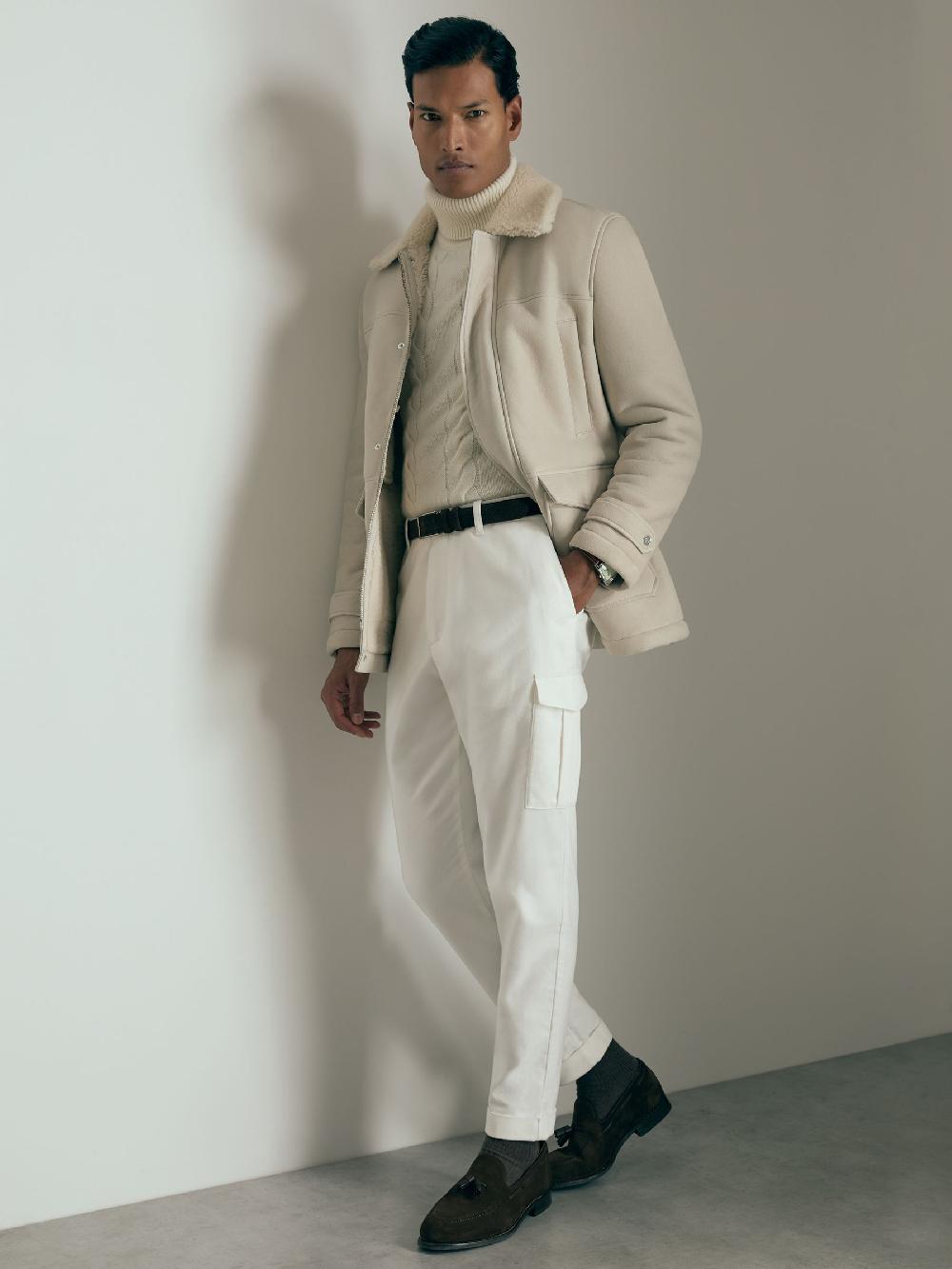 Reiss Atelier Cotton-Moleskin Cargo Trousers In White