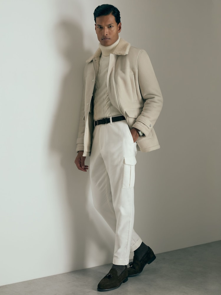 reiss Atelier Cotton-Moleskin Cargo Trousers in White