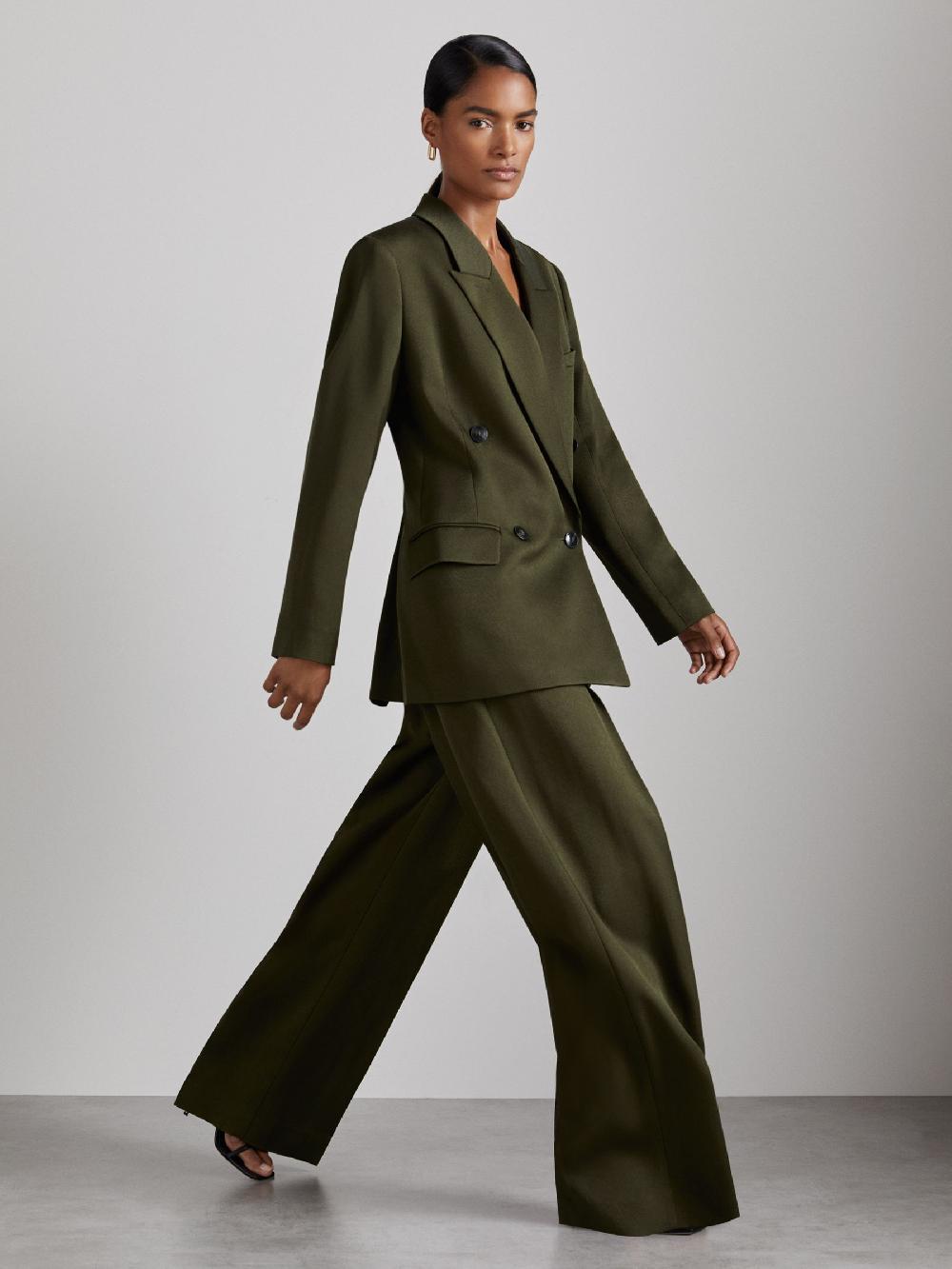 Reiss Atelier Double-Breasted Crepe Suit Jacket In Green