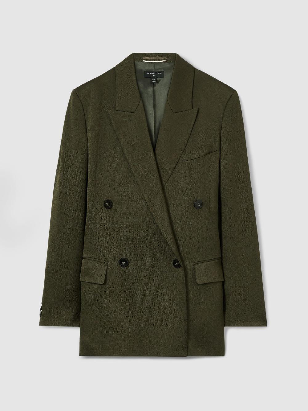 Reiss Atelier Double-Breasted Crepe Suit Jacket In Green