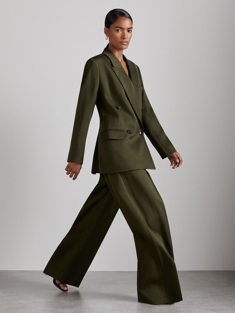 reiss Atelier Double-Breasted Crepe Suit Jacket in Green